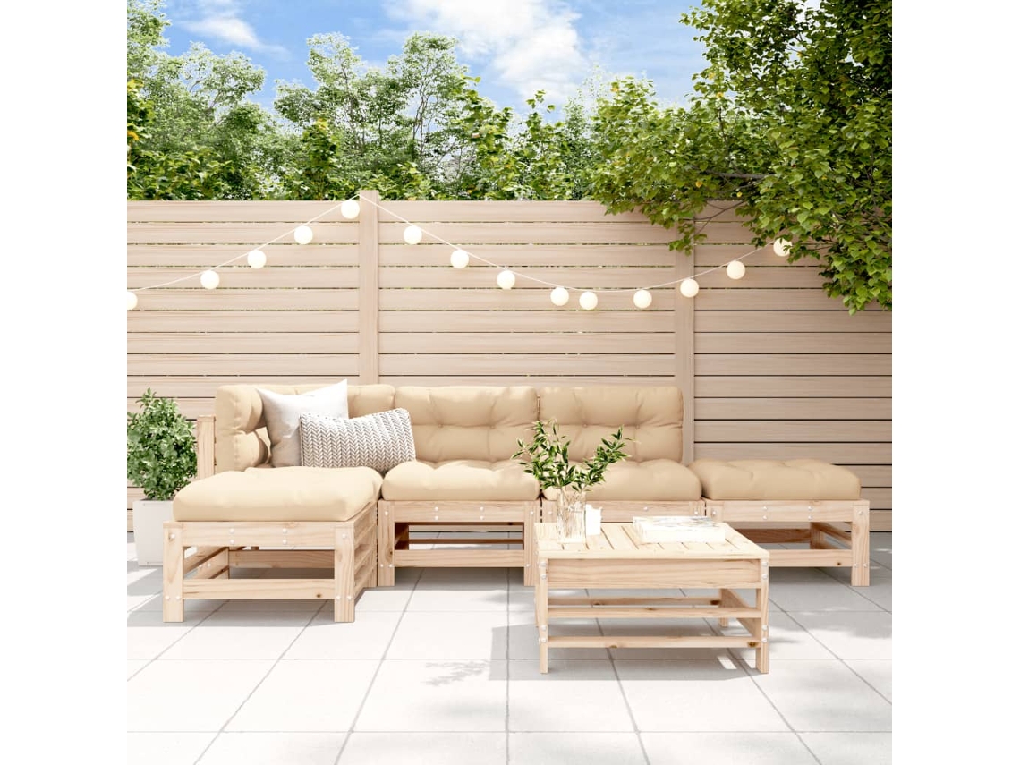 Conjunto Lounge Jardim Pinho Maciço 6 Pcs Dkd Home Decor