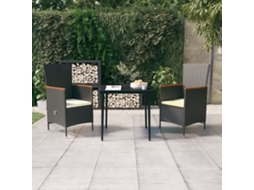 Vidaxl 3 Pcs Conjunto De Jantar Para Jardim Com Almofadões Preto