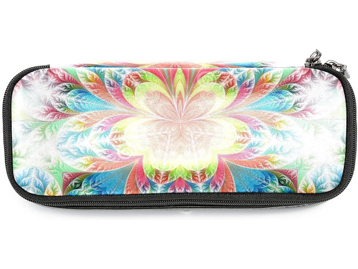 Porta-lápis de grande capacidade com design de mandala floral fractal, ideal para marcadores e organização.