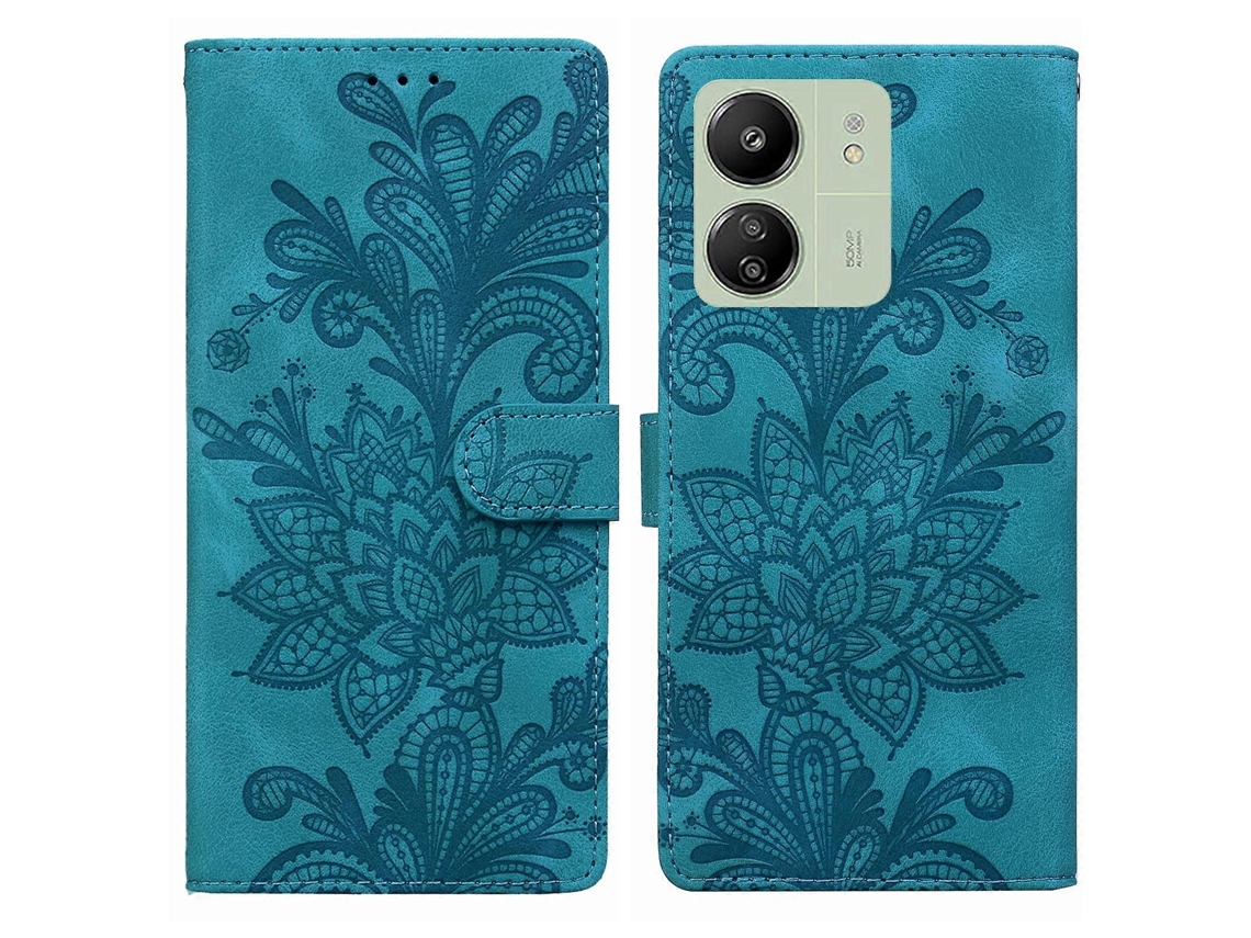 Capa De Celular De Pu Com Fivela Magnética E Estampa Floral De Renda E Alça De Pulso