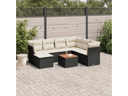 Vidaxl 8 Pcs Conjunto Sofás De Jardim Com Almofadões Vime Pe Preto