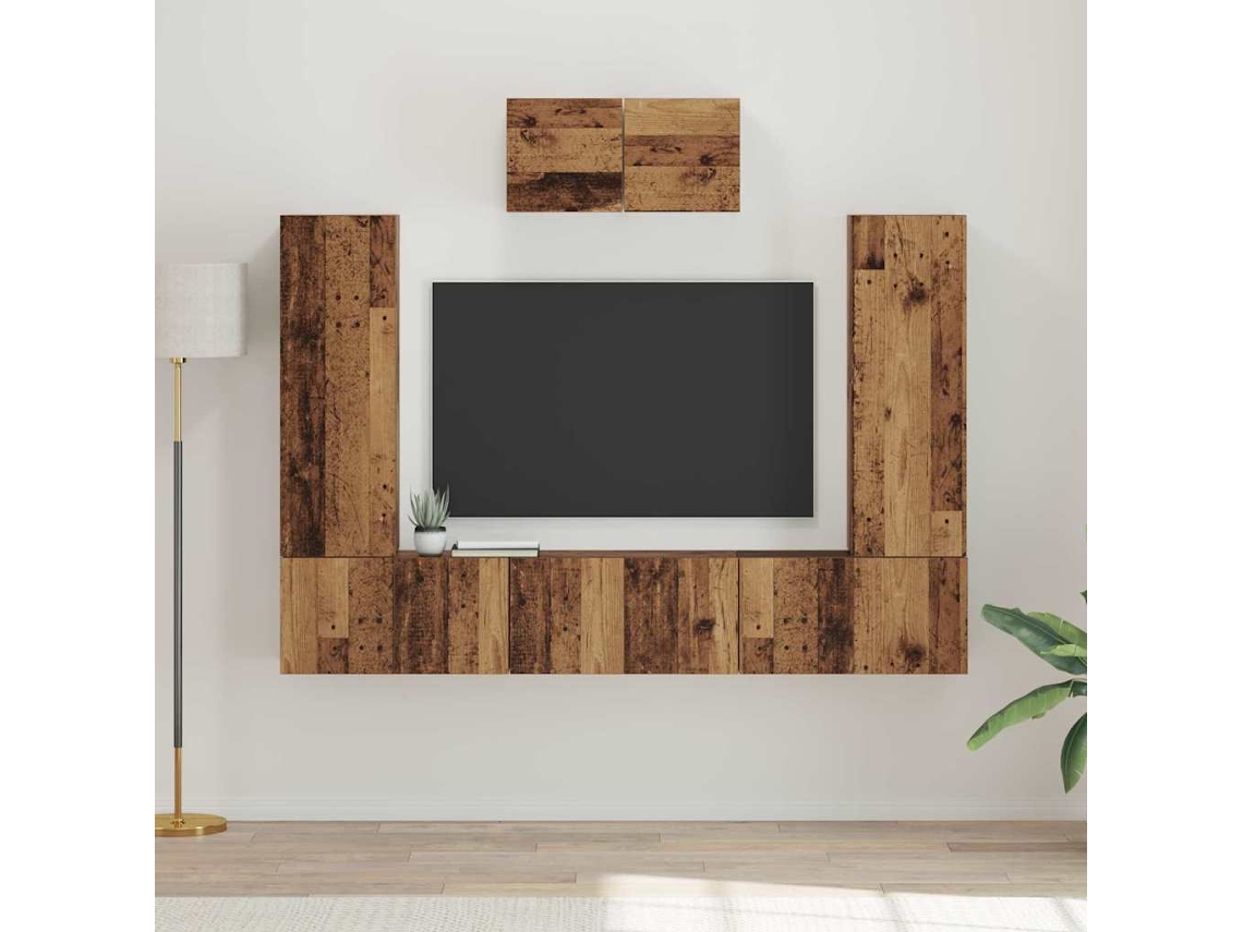 Vidaxl Conjunto de Móvel de Tv 7 Pcs Madeira Antiga Madeira Processada