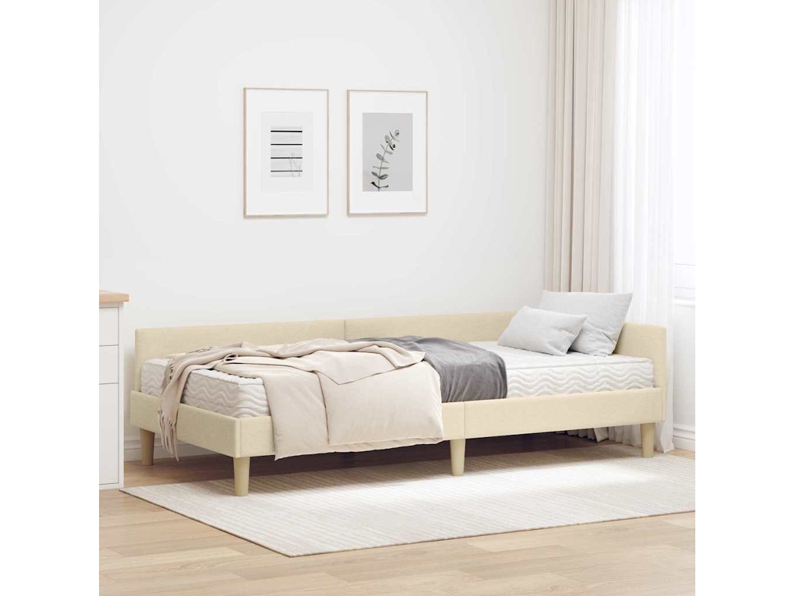 Vidaxl Estrutura De Cama De Canto Com Colchão 2 Unid. Creme Tecido