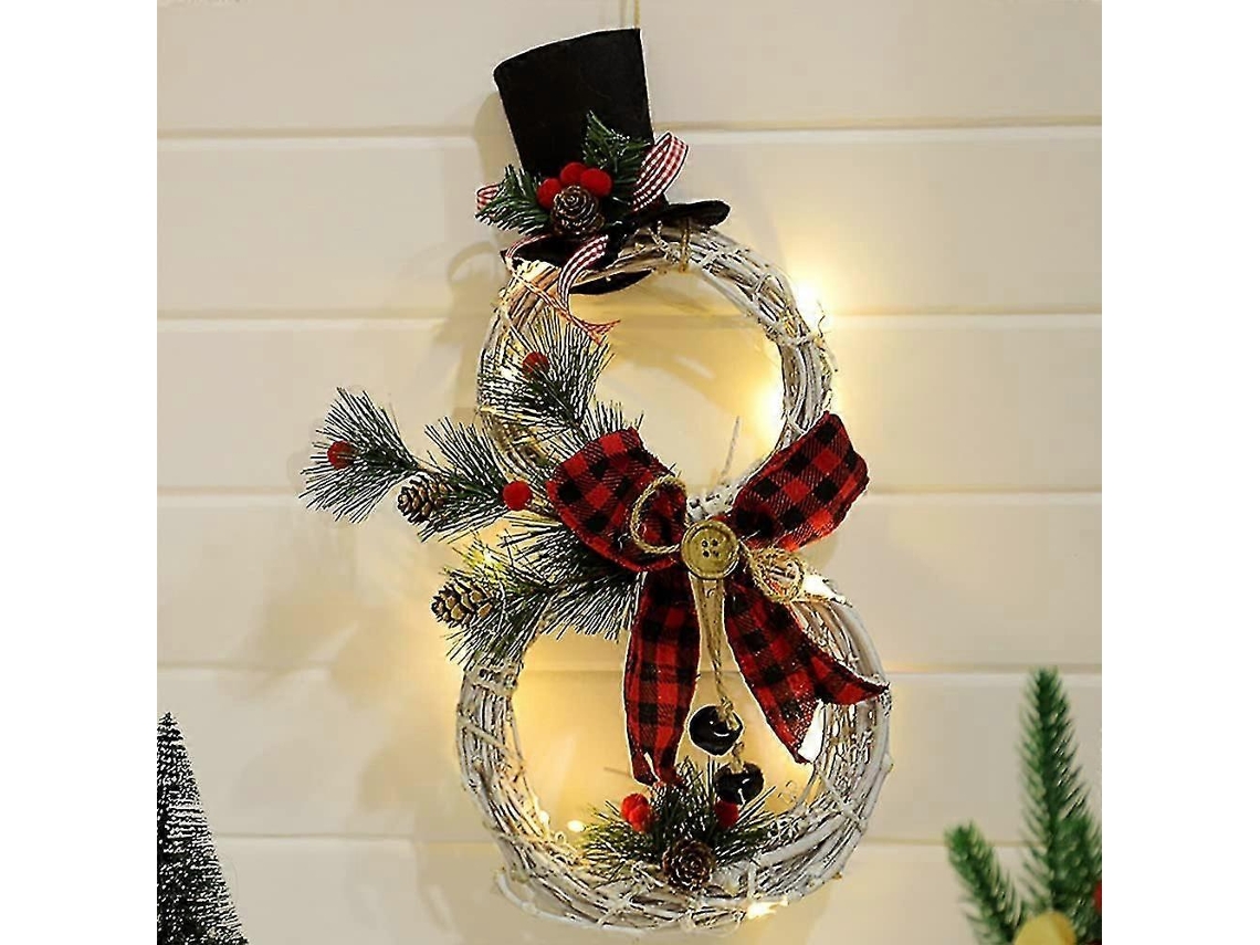 Guirlanda De Natal De Vime Com Led, Em Formato De Boneco De Neve, Decoração Natalina Artificial. Hengjian