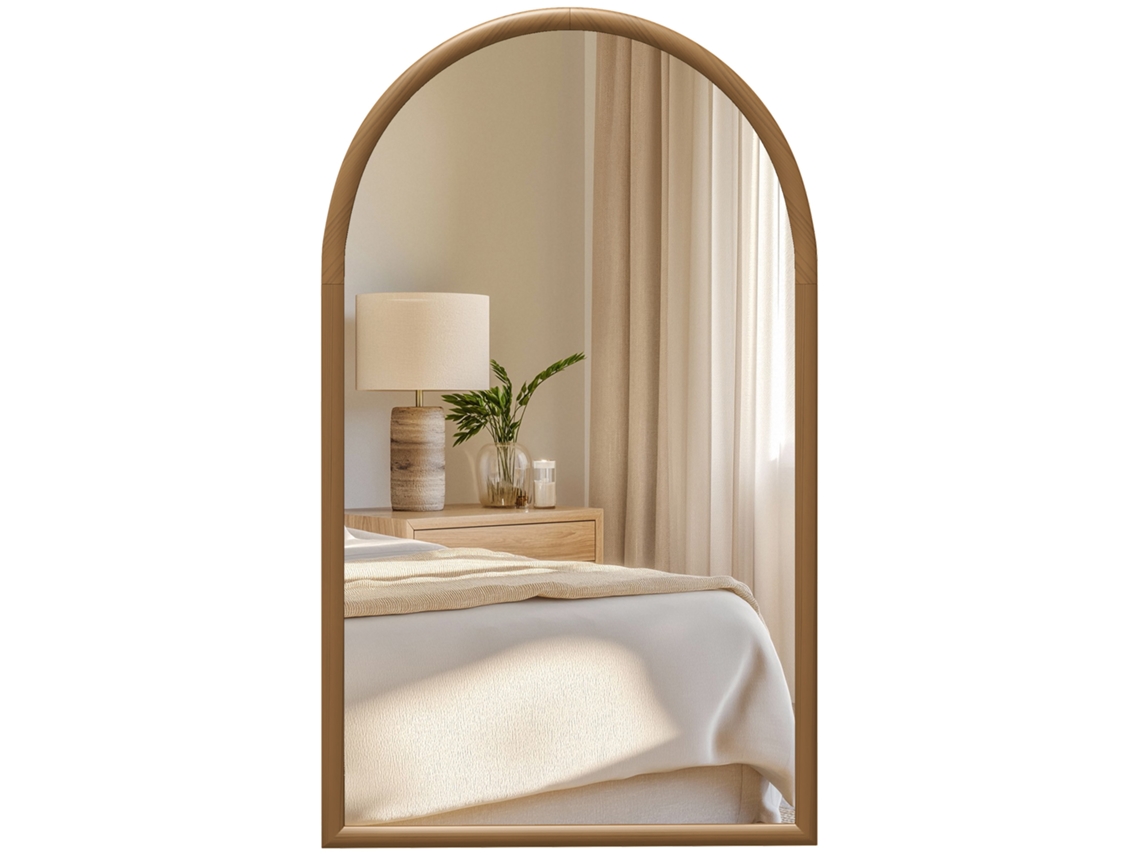 Espelho De Parede Em Formato De Janela Com Moldura De Madeira 65x110 Cm, Espelho Decorativo Para Sala E Quarto, Castanho Escuro