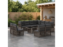 Vidaxl Conjunto De Sofá De Jardim 12 Unid. Cinzento Vime Pe