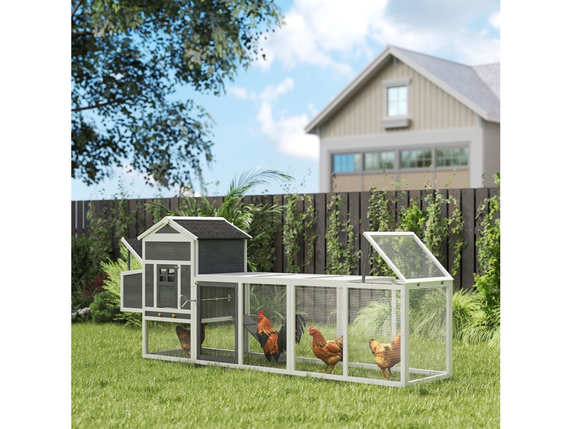 Gaiola para Galinhas, Madeira, 297,5x68x118cm, Capacidade 3-6 Aves, Telhado Asfáltico, Porta com Fecho, Caixa de Ovos | S/MARCA