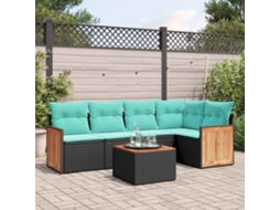 Vidaxl Conjunto De Sofá De Jardim Com 6 Peças E Almofadas Em Rattan Sintético Preto