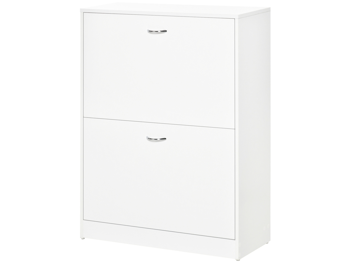 60x24x80 Cm | Sapateira De Com 2 Compartimentos Para Entrada Corredor Dormitório Sala Estar Madeira E Branco