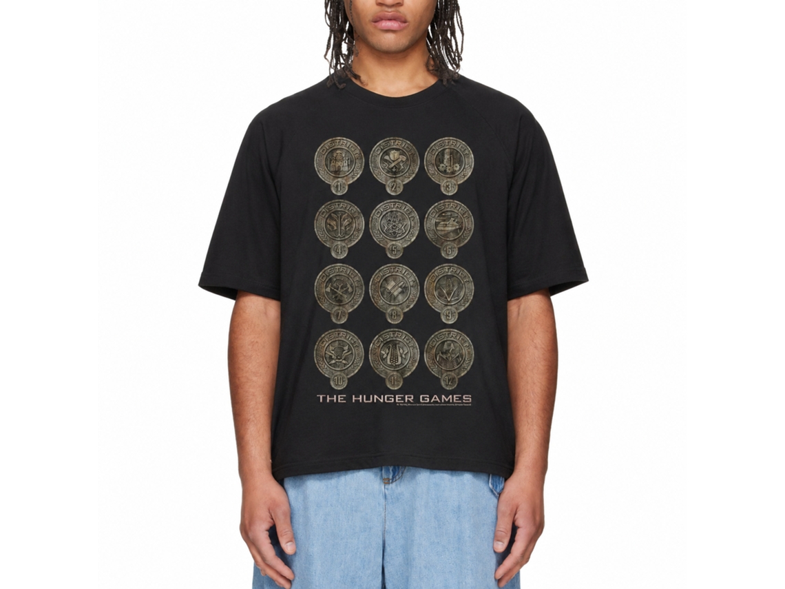 Rockinstone Hunger Games Movie District Badges Black Adult T-shirt Size:xxxl