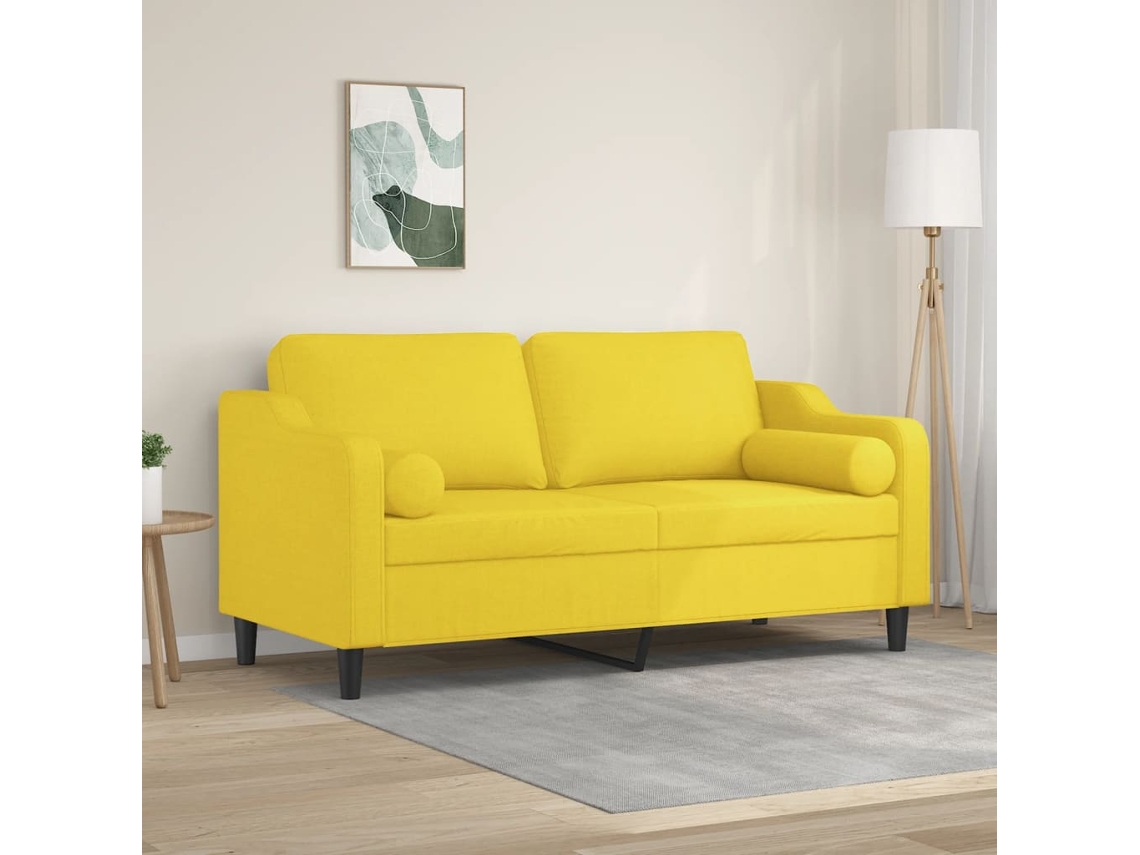 Sofá 2 Lug. Almofadas Decorativas 140 Cm De Tecido Amarelo Claro Wsd298869 Adorável Casa