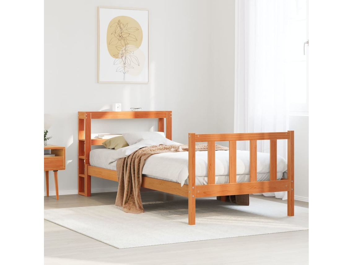 Estrutura Cama C/ Cabeceira 90x190 Cm Pinho Maciço Castanho-mel