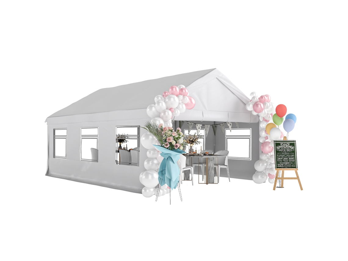 Gazebo De Jardim 4x6 M Com Painéis Laterais, 6 Janelas E Entrada Dupla, Aço Galvanizado, Branco, Com Acabamento De Qualidade