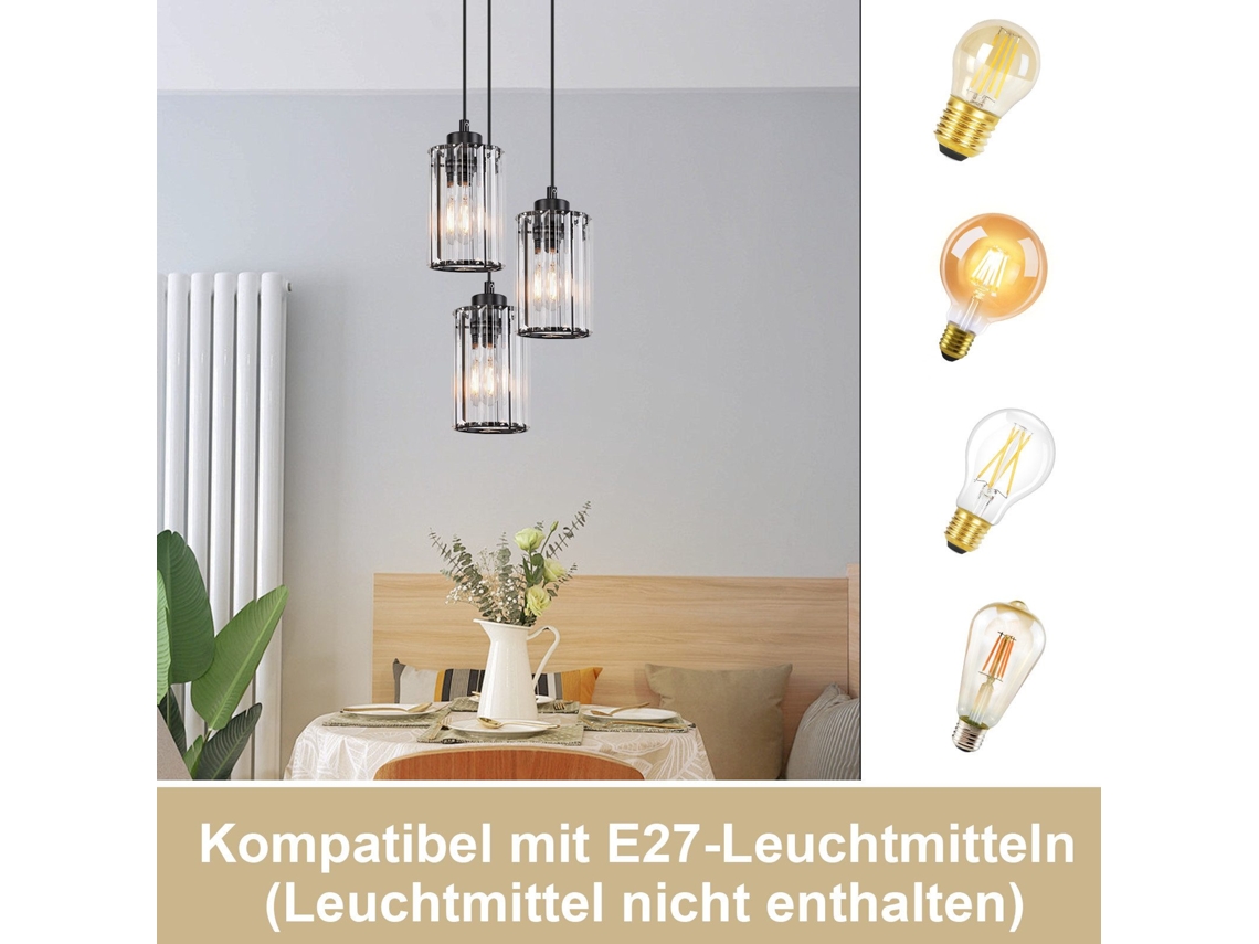 Nettlife Candeeiro Suspenso Moderno Para Mesa De Jantar Em Cristal Preto 1 Chama E27, 120 Cm, Em Vidro E Cristal, Para Uso Diário, Para Casa