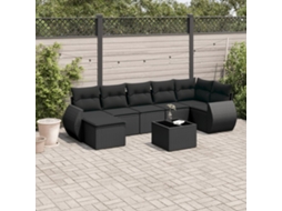 Vidaxl 8 Pcs Conjunto Sofás De Jardim Com Almofadões Vime Pe Preto