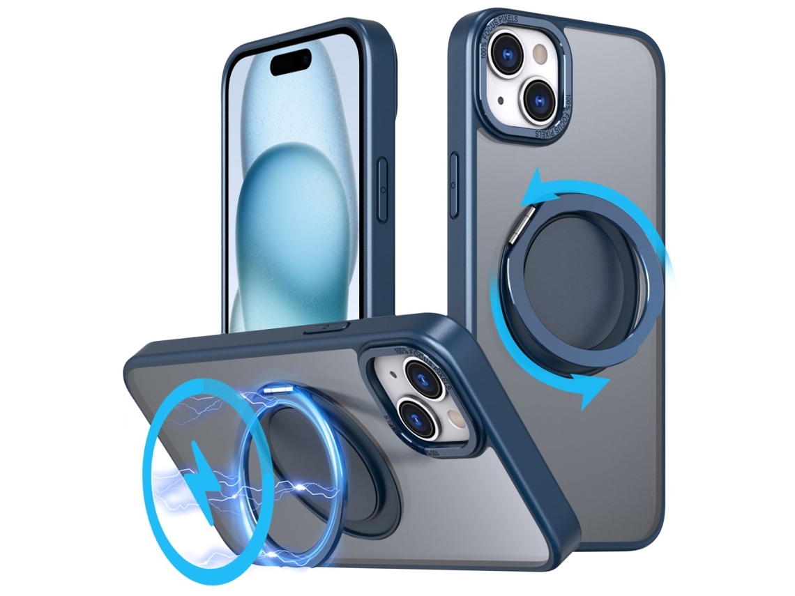 Suporte Casa Marinho Para Iphone 15 Pele Sintética Magnética Azul