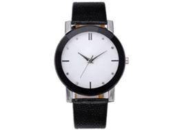 Relógio casual de quartzo com pulseira de couro PU para estudantes, mostrador grande com pedras brancas.