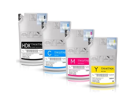 Pack 4 Bolsas de Tinta de Sublimação Compatível Epson T741X T7412 T7413 T7414 C13T741X00 C13T741200 C13T741300 C13T741400
