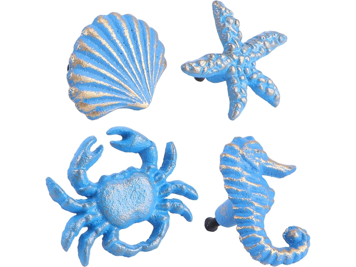 Puxador Estilo Oceano Em Ferro Fundido Azul, Conjunto De 4 Peças, Cor Aleatória, Estilos Variados