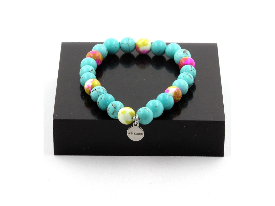 Pulseira Com Contas Turquesa E Jaspe Rosa Amarelo De 8 Mm Nostalgia88