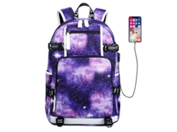  Mochila de Estudante DIGITALLAB Leve E Casual, Equipado Com Interface Usb, Elegante (Roxo Estrelado)