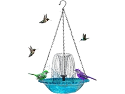 Bebedouro Solar Suspenso Para Pássaros Com Fonte – Bebedouro Solar Para Pássaros Para Jardim E Pátio Azul