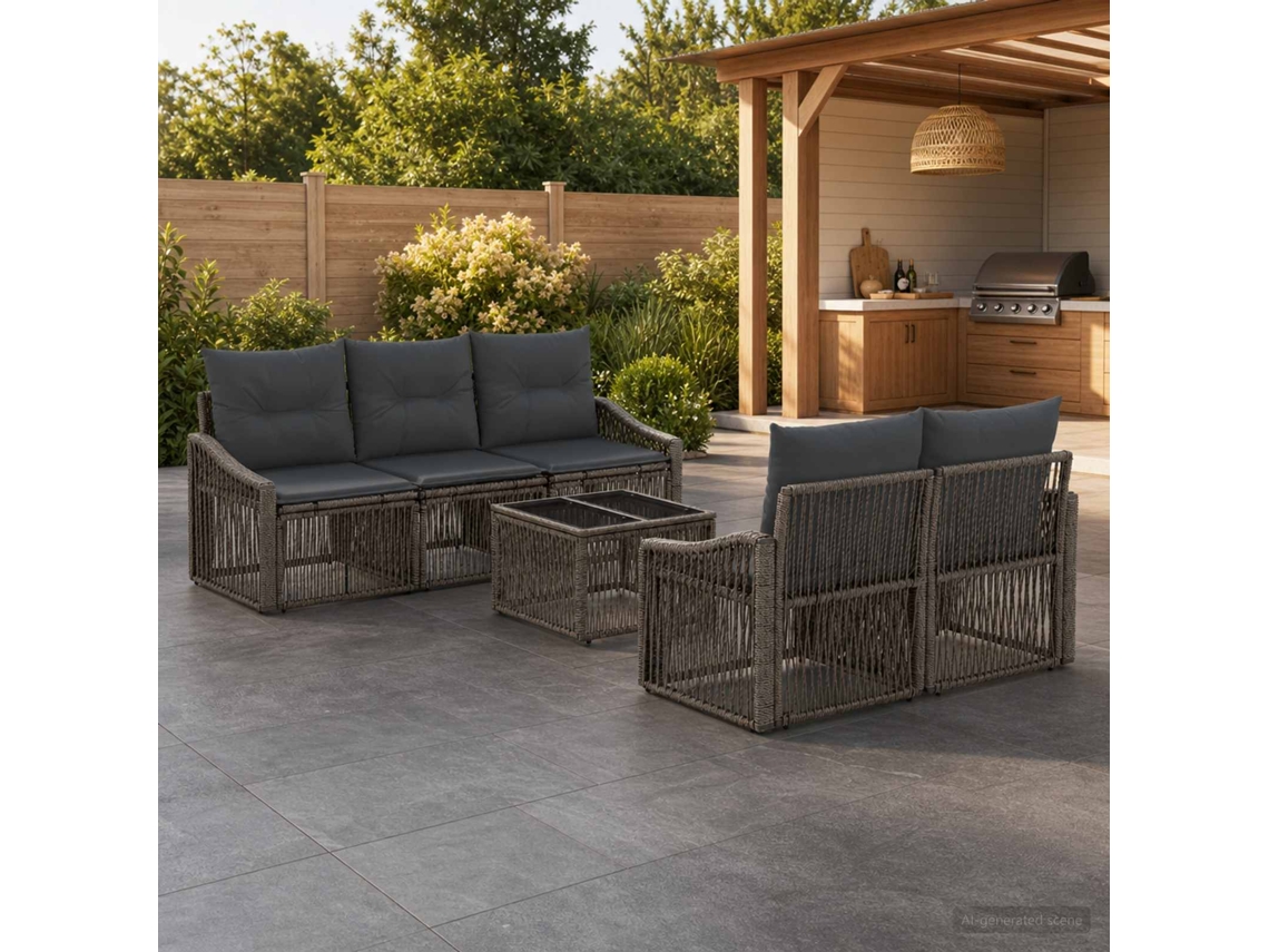 Vidaxl Conjunto De Sofá De Jardim 6 Unid. Cinzento Vime Pe