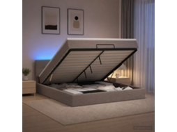 Vidaxl Cama Ottoman Com Colchão E Led Cinzento-acastanhado Tecido