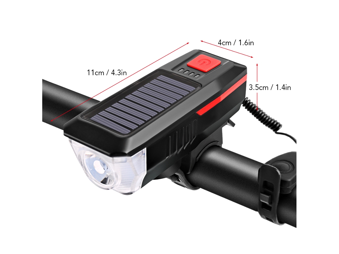 Luz de Bicicleta Mali Solar/USB com Campainha 120db
