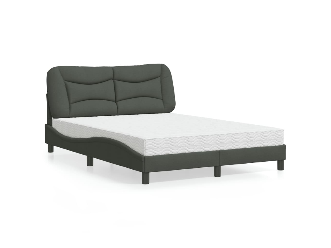 Vidaxl Cama Com Colchão Hvar 140x200 Cm Tecido Cinzento-escuro