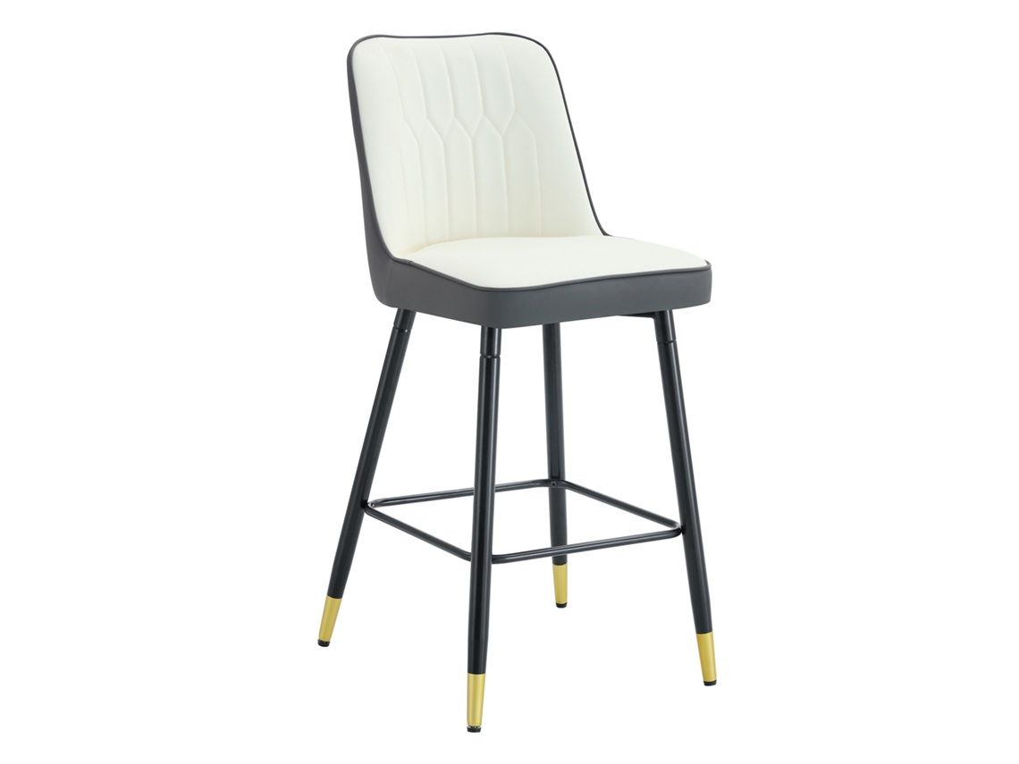 Conjunto de 2 Bancos de Bar Altos 100 cm em Couro Pu Branco e Cinza Escuro com Estrutura Metálica PAPRIKA