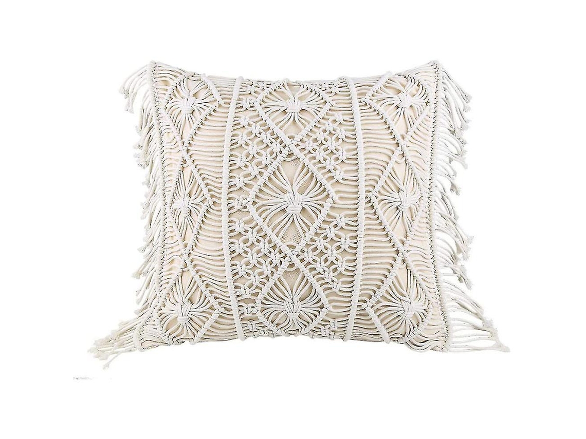 Capa de almofada Omni em algodão com decoração boêmia em macramê para sofá, cama e carro, 45x45cm, bege.