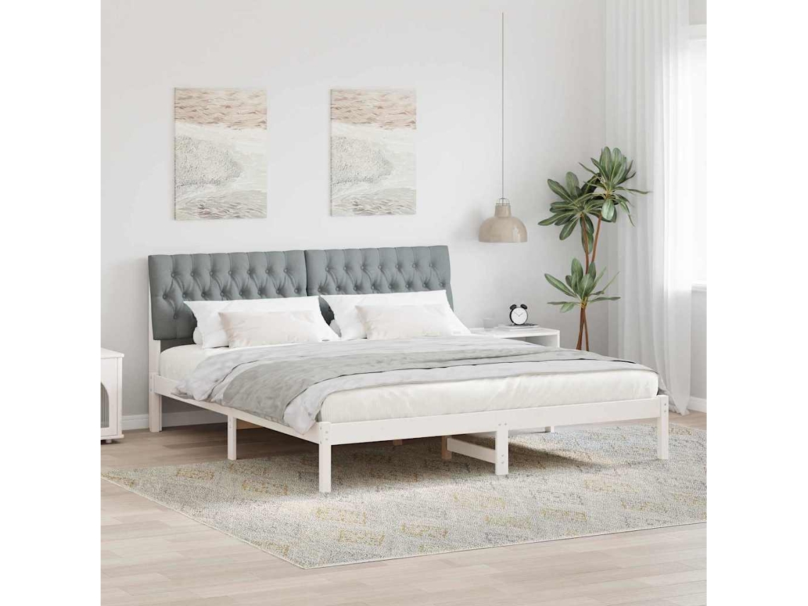 Vidaxl Estrutura De Cama Com Cabeceira Estofada Branco 180 X 200 Cm