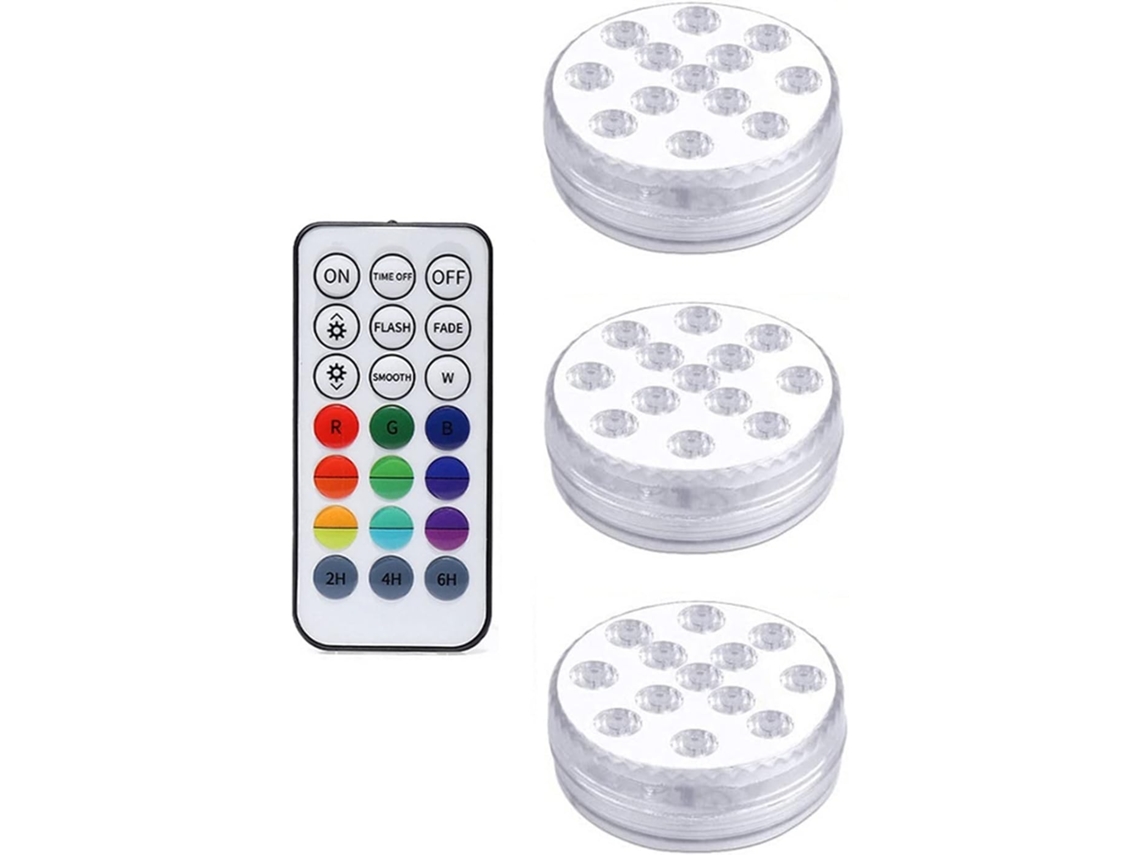 Luzes Led Submersíveis 16 Cores Ventosas Prova Ip68 Piscina Festa Fonte 1 Controlador 3 Lâmpadas Ímãs À D Água Vaso GOKOCO