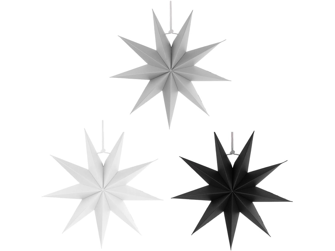 Estrelas Dobráveis Conjunto de Estrela de Papel Poinsétia de 30 Cm e 9 Pontas para Árvore de Natal Árvore de Natal Branco Cinza Preto 3 Peças