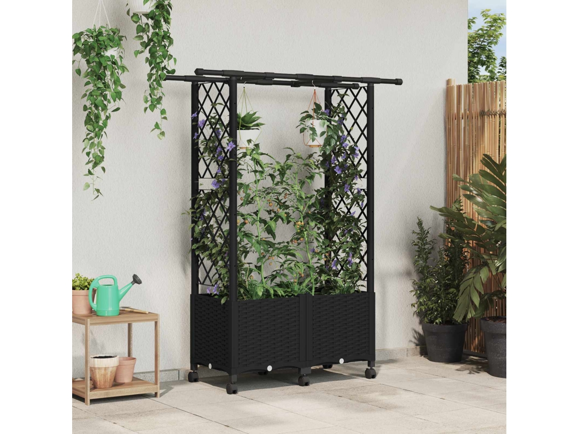Vidaxl Cama Elevada Com Treliça E Telhado Preto 124,5 X 40 X 142 Cm Pp