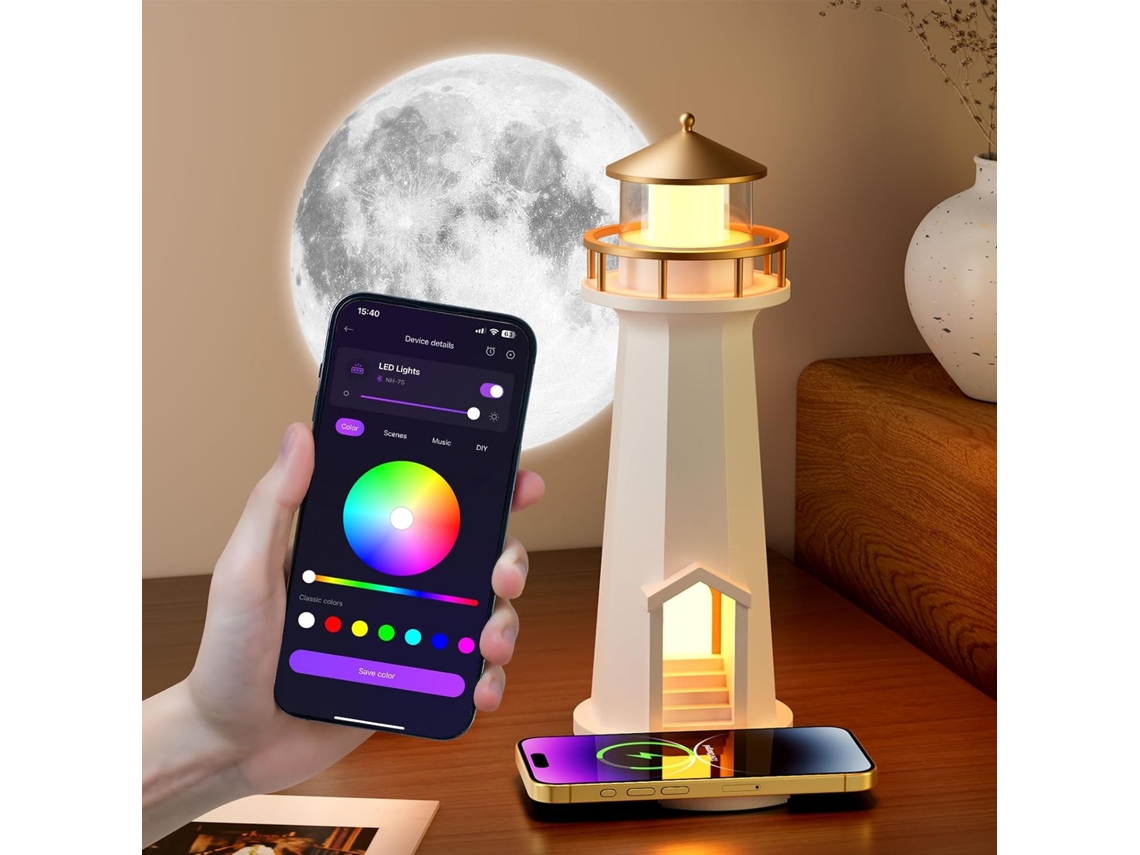 Luminária Noturna 4 Em 1 Formato De Torre Lunar, Alto-falante E Base