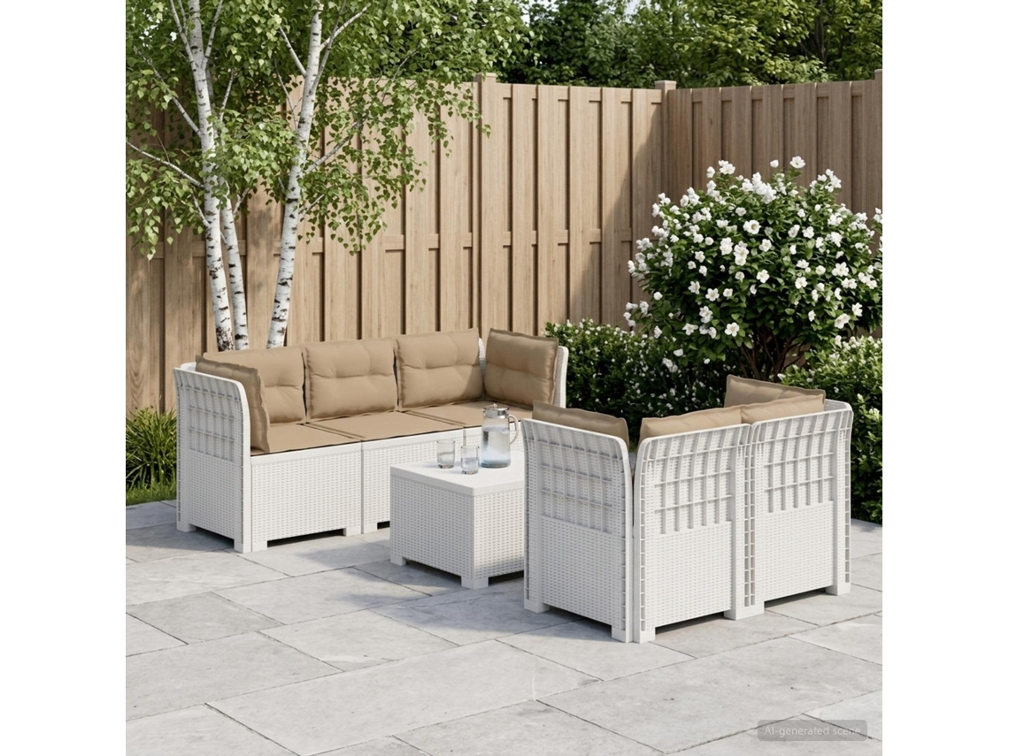 Vidaxl Sofá De Jardim De 5 Pessoas Com Almofadas Visual De Rattan Pp