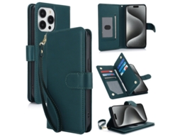 Capa Carteira De Couro Para Iphone 15 Pro Max - Com Rfid - Para Vários Cartões