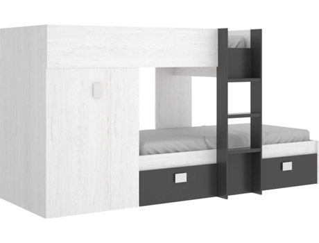 Conjunto de Quarto  (2 Camas + Escada + Armário + Gavetas) (Azul e Branco)