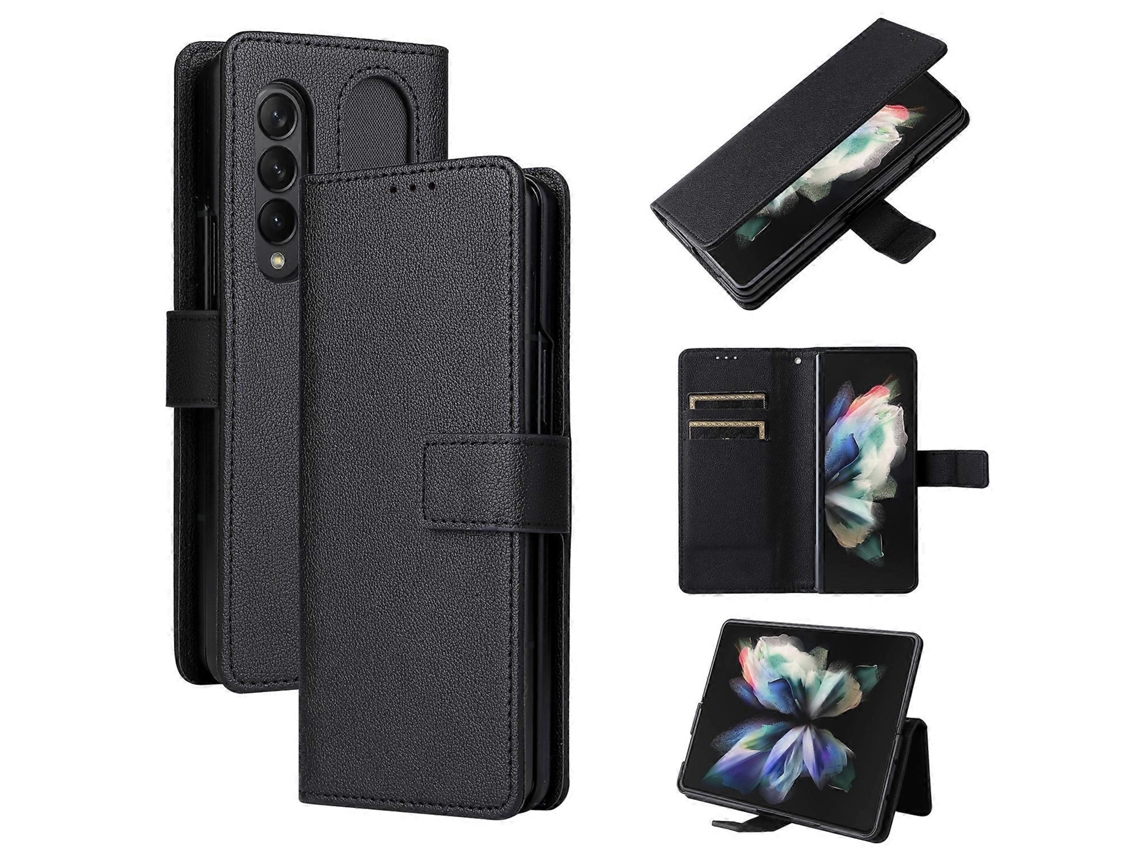 Capa De Couro De Cordeiro Com Aba Para Samsung Galaxy Z Fold4 Com Compartimento Para Caneta