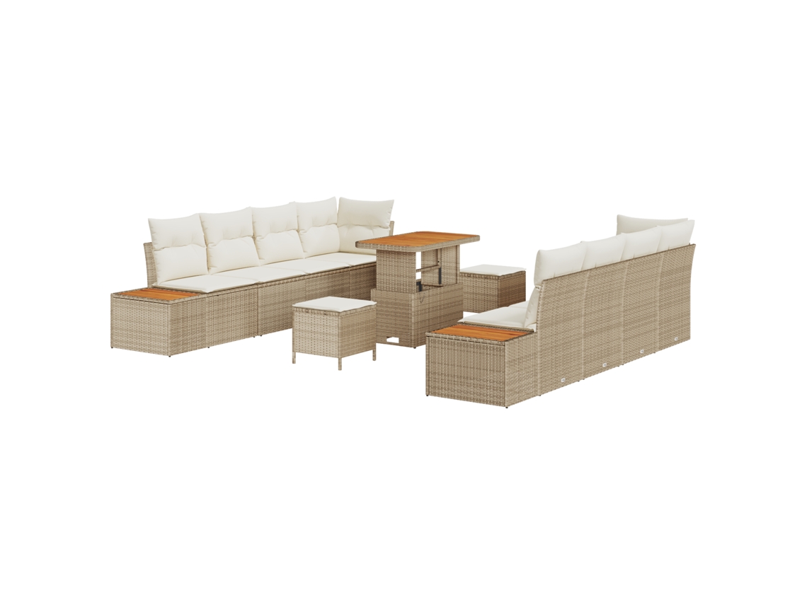 Conjunto 11 Conjunto De Sofá De Jardim Vidaxl Bege Vime Pe (90 X 55 X 71 Cm)