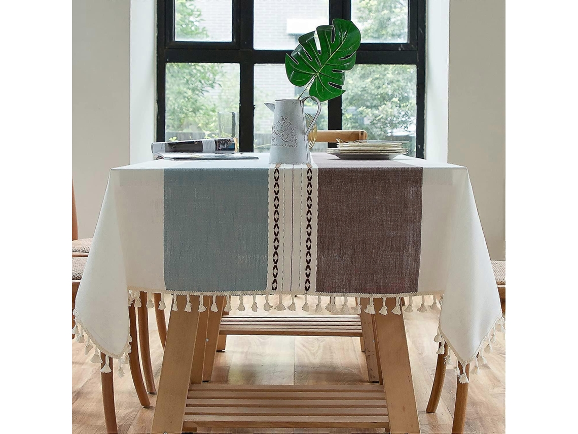 Lurelia Toalha De Mesa Retangular Algodão Linho 140x220cm 76x155cm Lavável Borlas Vintage