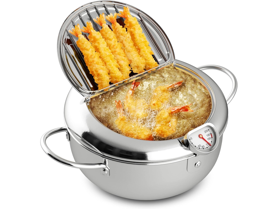 Mini Fritadeira, Fritadeira Estilo Japonês, Para Fogão, Com Cesto, Tampa, Termômetro, Colher de Óleo, 3,6 Quartos (3,2 Litros -aquaforge
