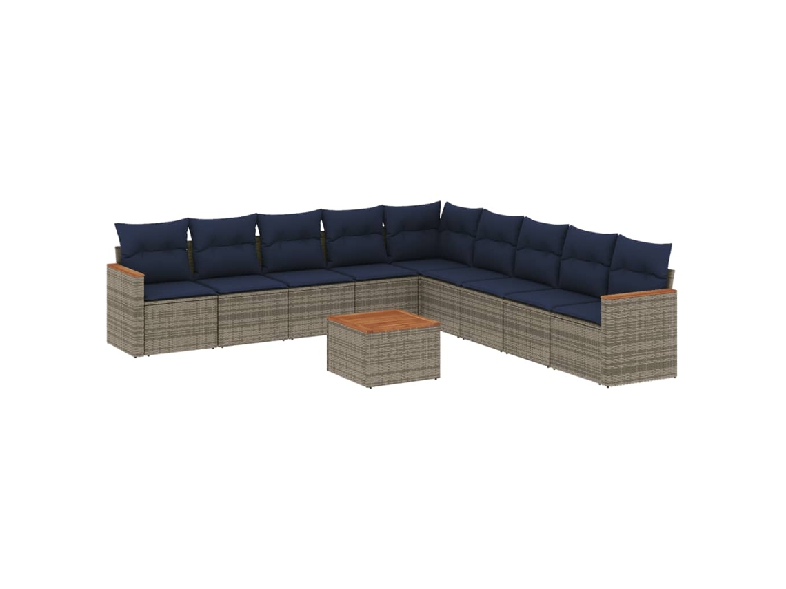 Conjunto de Sofá de Jardim, 10 Peças, Almofadas, Rattan Cinza MAISON EXCLUSIVE