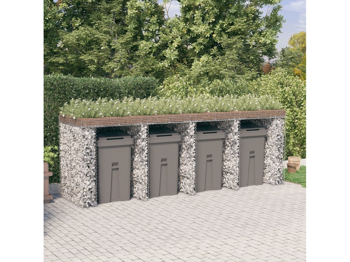 Vidaxl Muro Gabião P/ Caixote Do Lixo 350x91x120 Cm Ferro Galvanizado