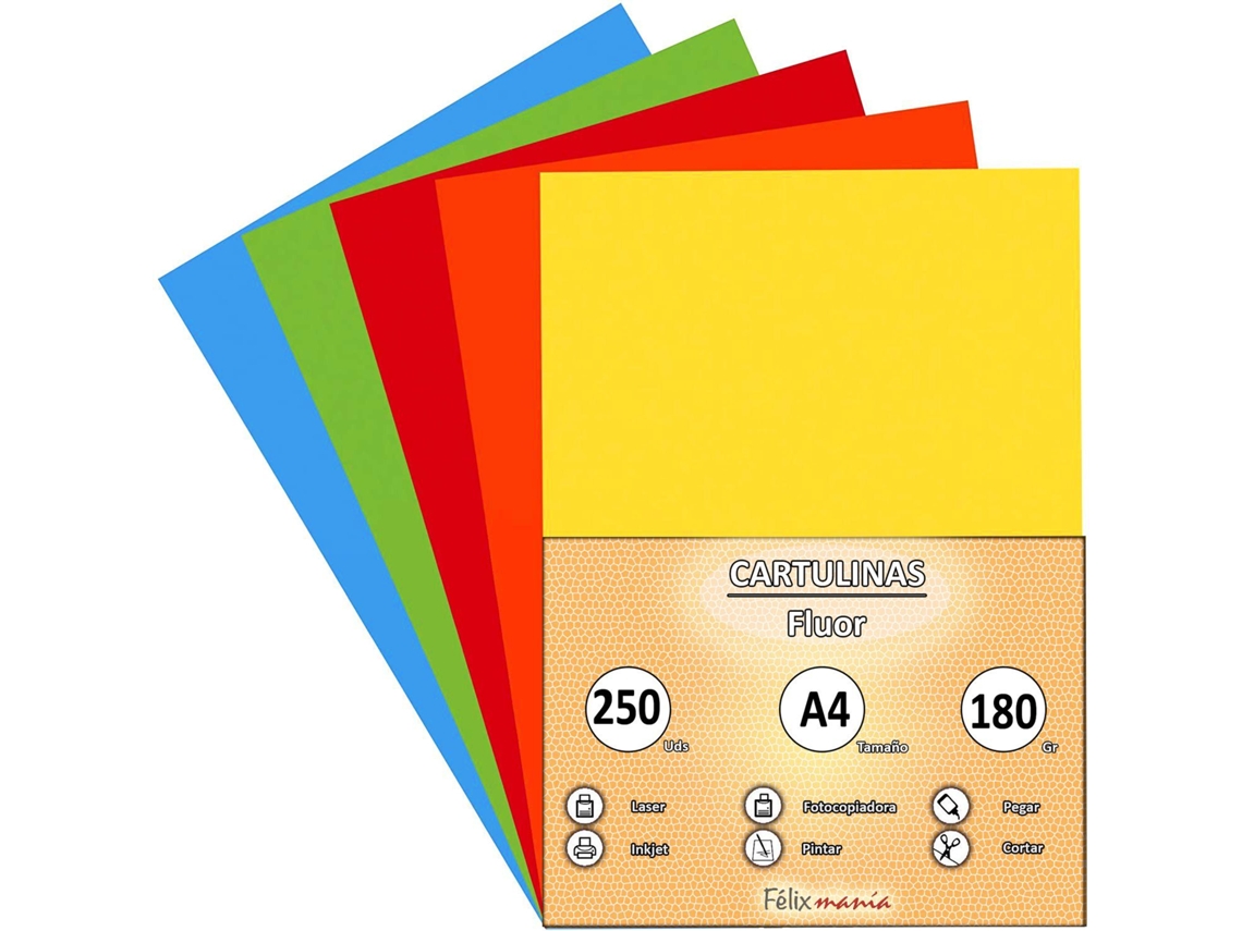 Papelão 180Gr A4 Variedade Fluor 250 Folhas