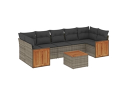 Conjunto de 8 Sofás de Jardim com Almofadões Vime Pe Cinzento MAISON EXCLUSIVE (8 pcs)