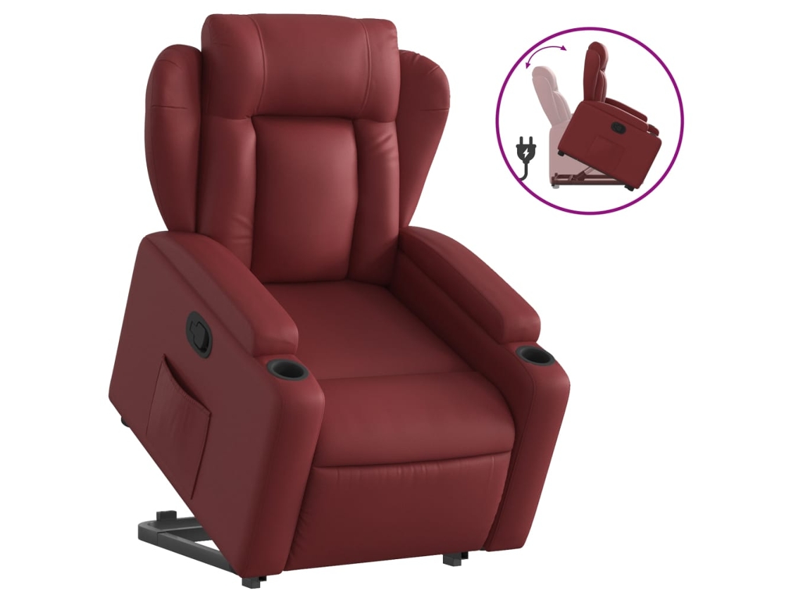 Poltrona reclinável elevatória VIDAXL couro artificial vermelho tinto