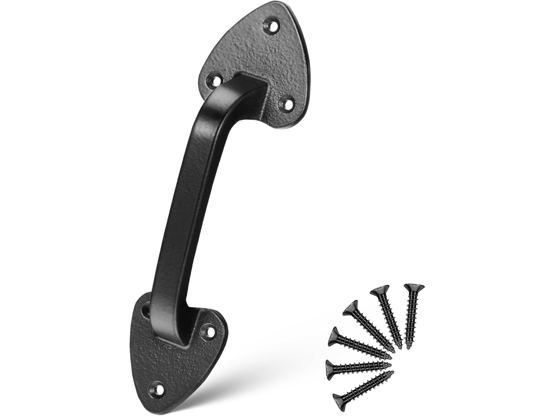 Puxador De Porta De Correr Em Ferro Fundido Preto, Design Simples E Prático, Fácil De Segurar.